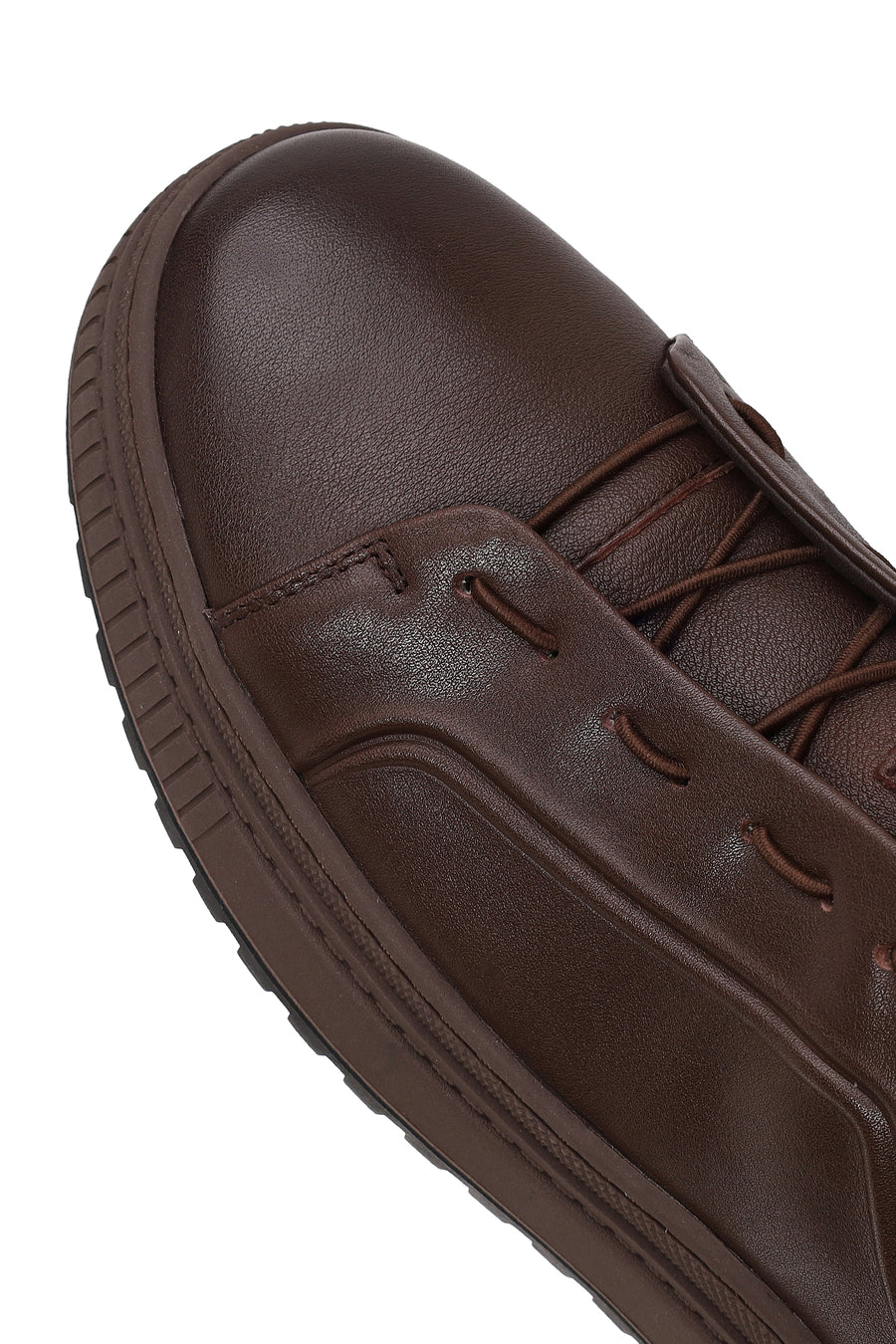 Erkek Kahverengi Bağcıklı Deri Sneaker