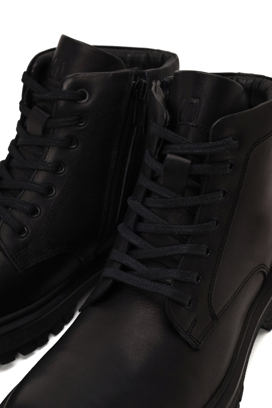 Male Black Lace-up Zip Closure Leather Boots