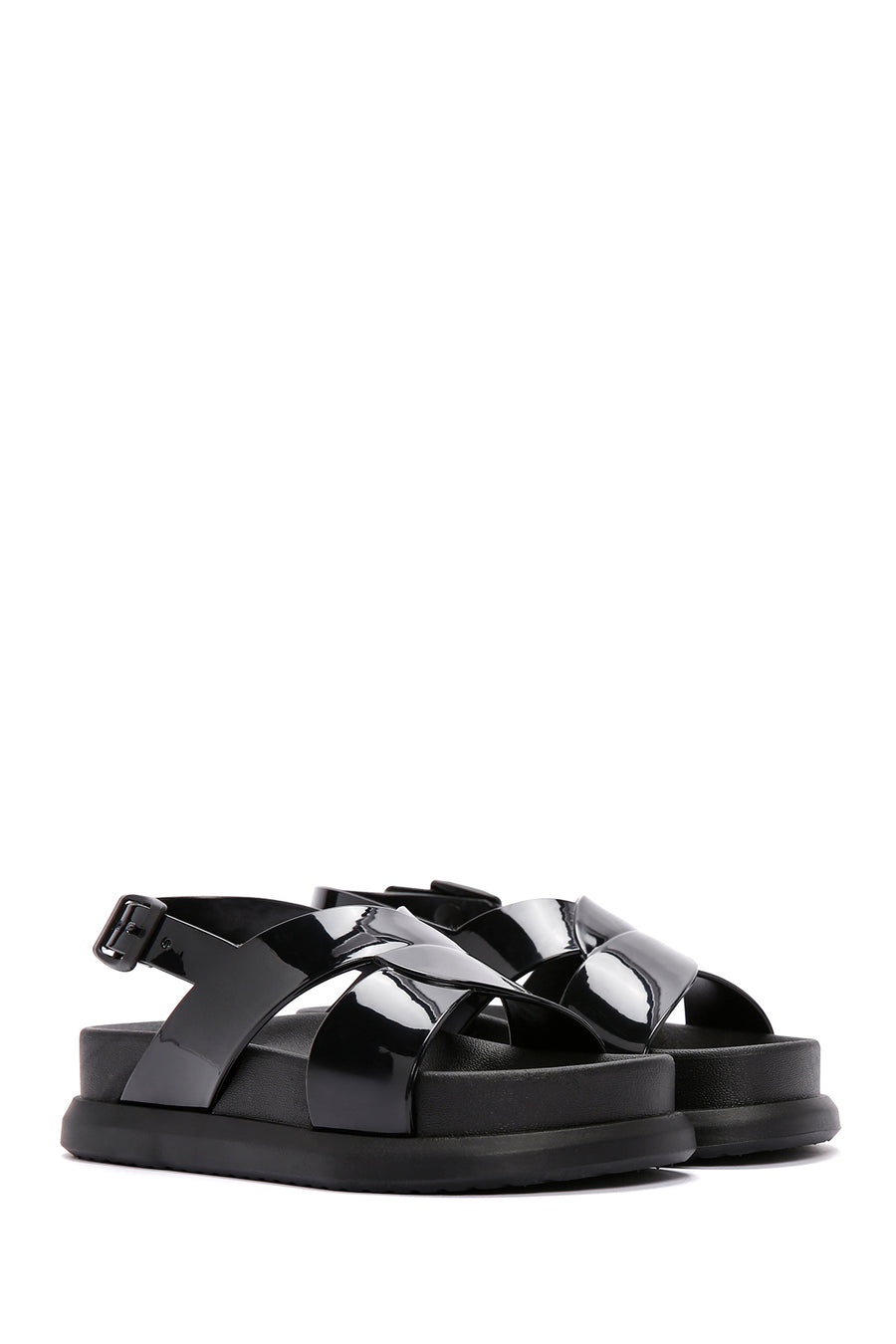 Women's Black Ankle Strap Thick Soled Jelly Sandals