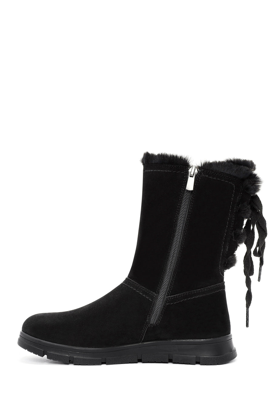 Women's Black Zippered Suede Boots