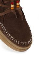 Woman Dark Mink Lace-Up Thick-Soled Suede Teddy Boots | Derimod