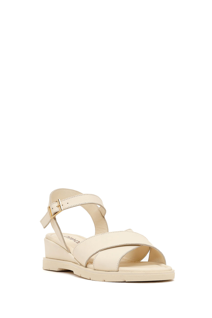Woman Cream Ankle-Buckle Wedge Leather Sandals