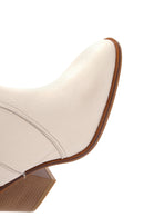 Women's Beige Thick Heeled Leather Cowboy Boots | Derimod