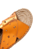 Women's Orange Metallic Leather Straw Sole Espadrille Slippers | Derimod