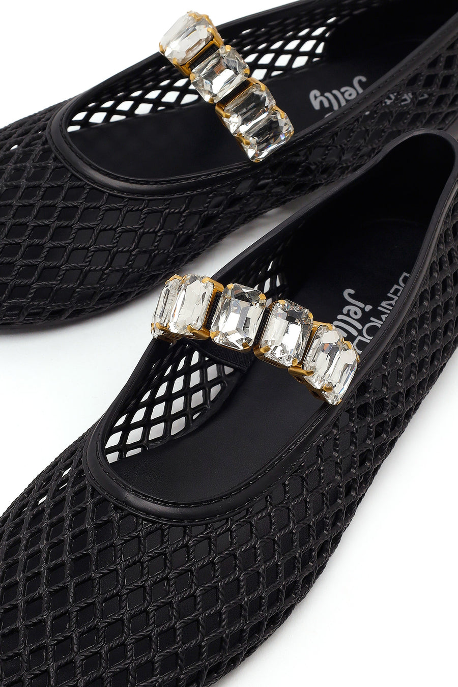 Women's Black Jelly Ballet Flats with Rhinestones