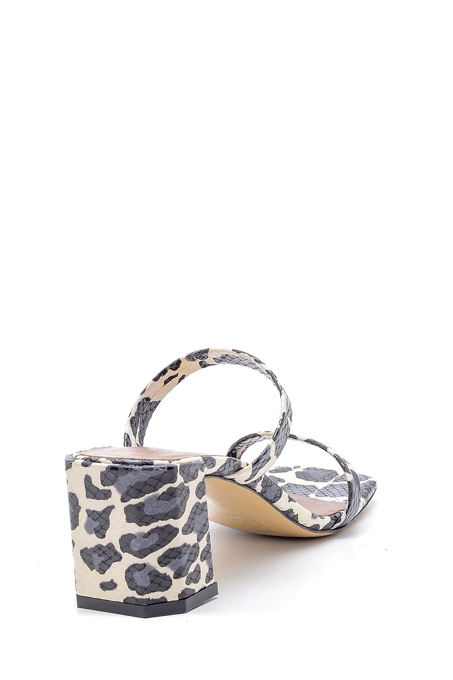 Women's Leather Leopard Patterned Heeled Slippers