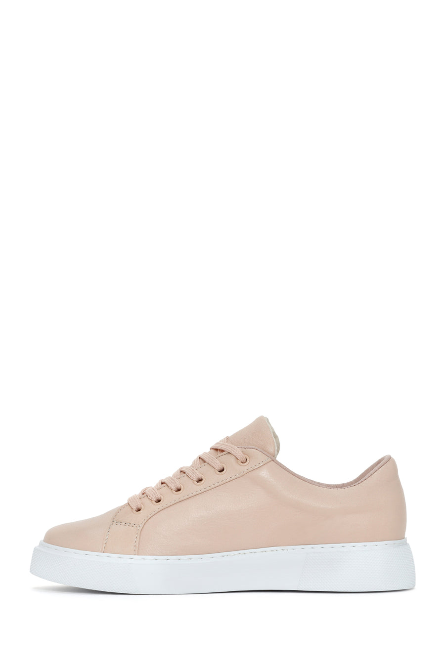 Kadın Pudra Bağcıklı Deri Sneaker