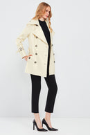 Barbara Women's Beige Double Breasted Collar Regular Leather Trench Coat | Derimod