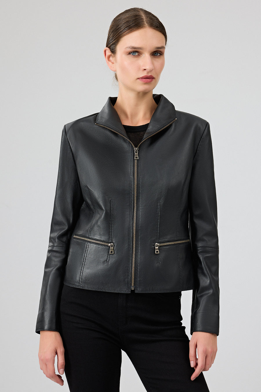 Amy Women's Black Short Leather Jacket