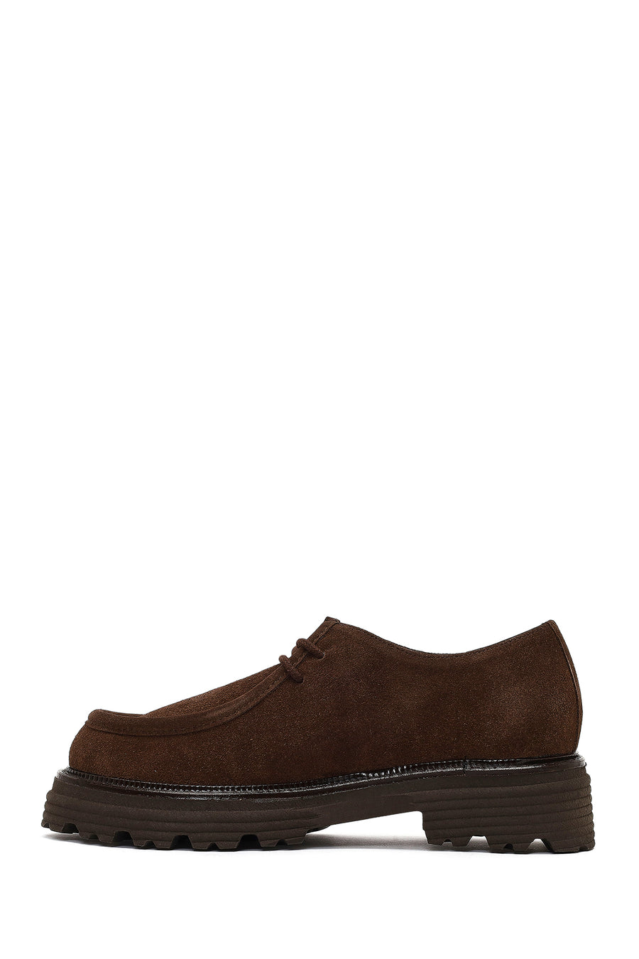 Woman Brown Lace-Up Thick-Soled Suede Masculine Shoes