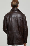 Eduardo Men's Brown Leather Coat | Derimod