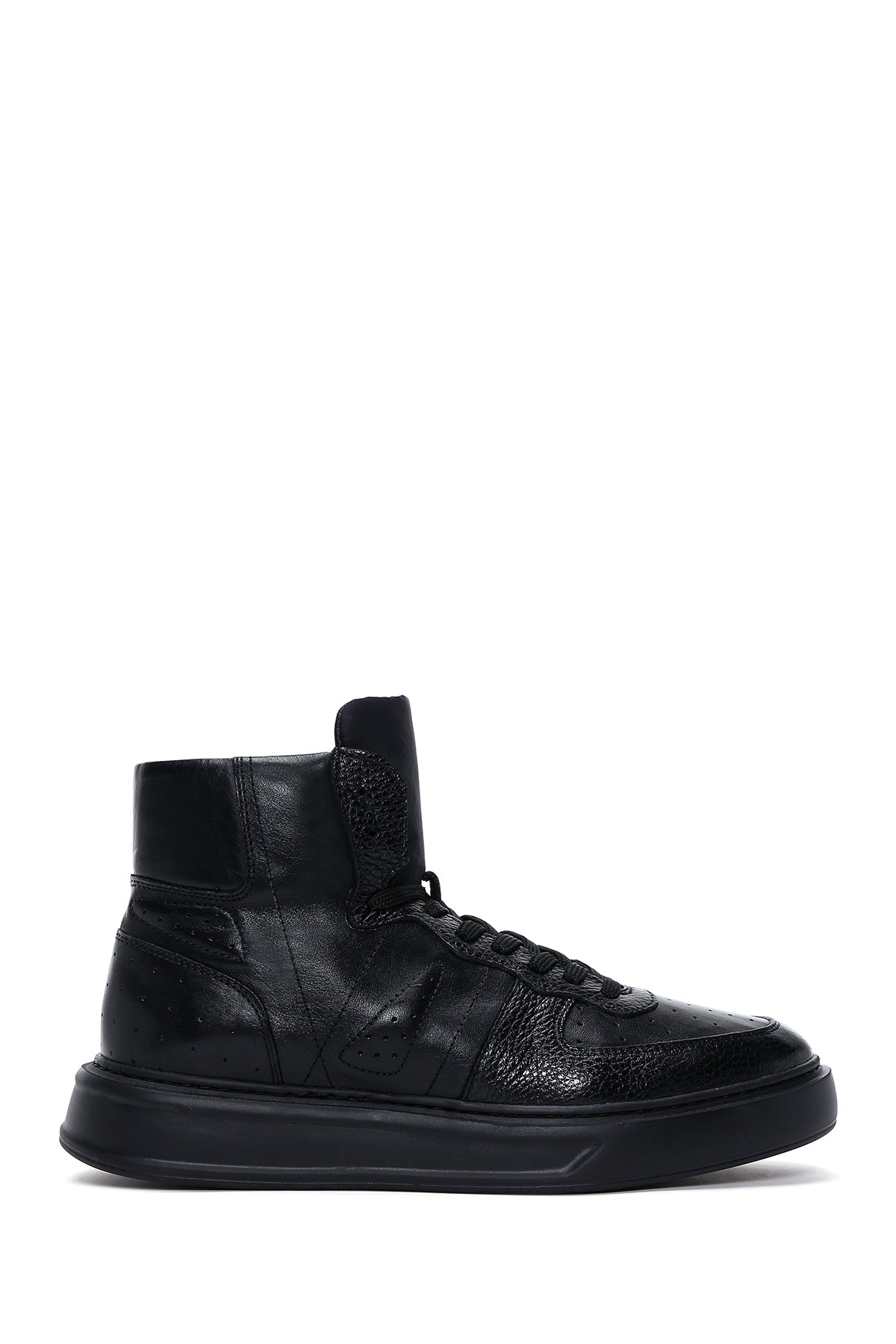 Men's Black Leather High Top Sneaker 22WFD614318 | Derimod