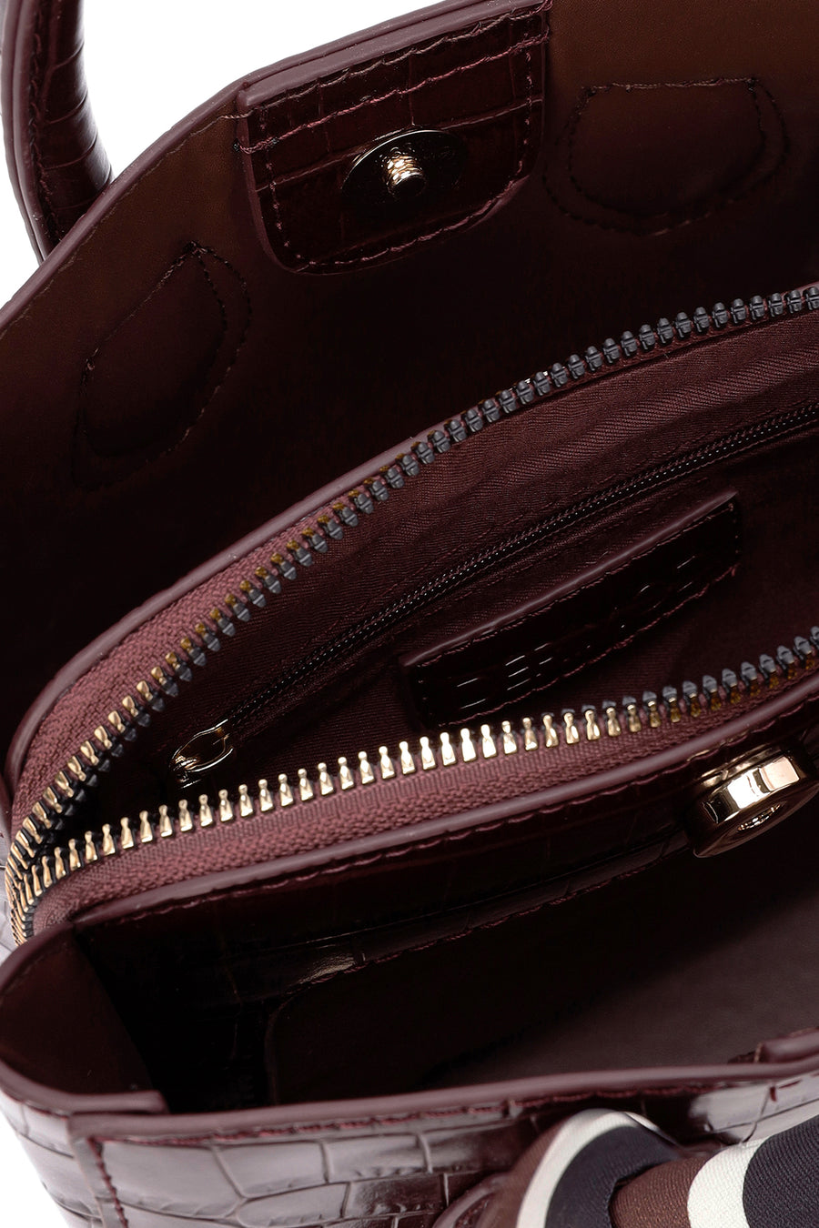 Women's Burgundy Accessory Detailed Long Strap Crocodile Patterned Handbag