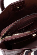 Women's Burgundy Accessory Detailed Long Strap Crocodile Patterned Handbag | Derimod