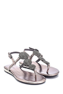 Women's Anthracite Stone Flat Sandals | Derimod