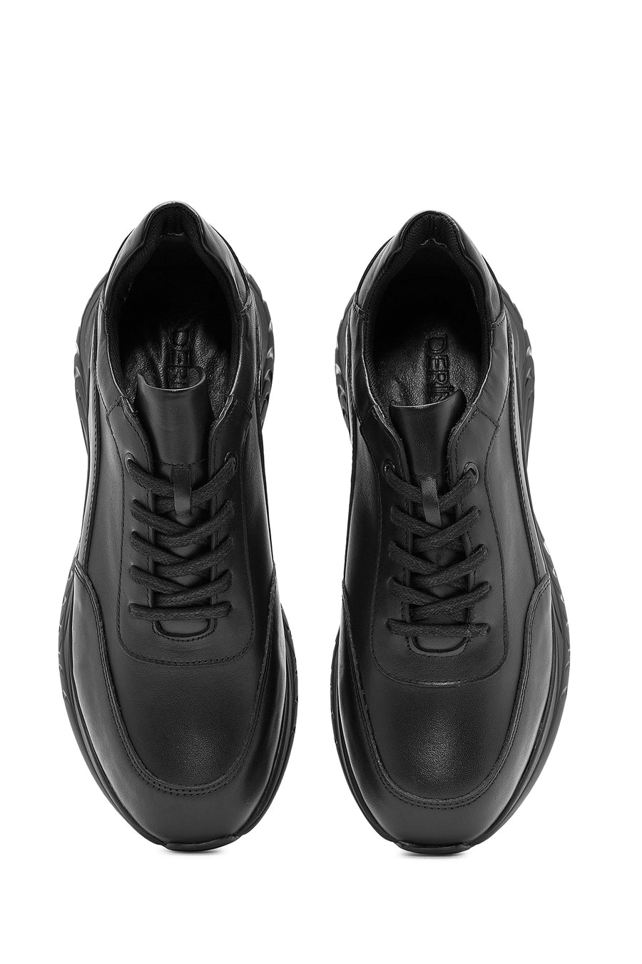 Erkek Siyah Bağcıklı Deri Sneaker