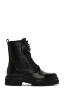 Women's Black Accessory Detailed Zippered Leather Boots | Derimod