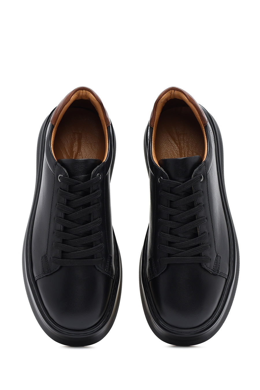 Men's Black Lace-up Thick-Sole Leather Sneaker