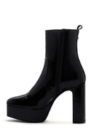 Women's Black Platform Thick Heeled Patent Leather Boots | Derimod