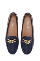 Women's Navy Blue Leather Buckle Loafer | Derimod