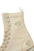 Women's Beige Harley-Davidson Colmar Zippered Leather Boots | Derimod