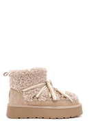 Women's Beige Thick-Soled Fur-Lined Leather Boots | Derimod