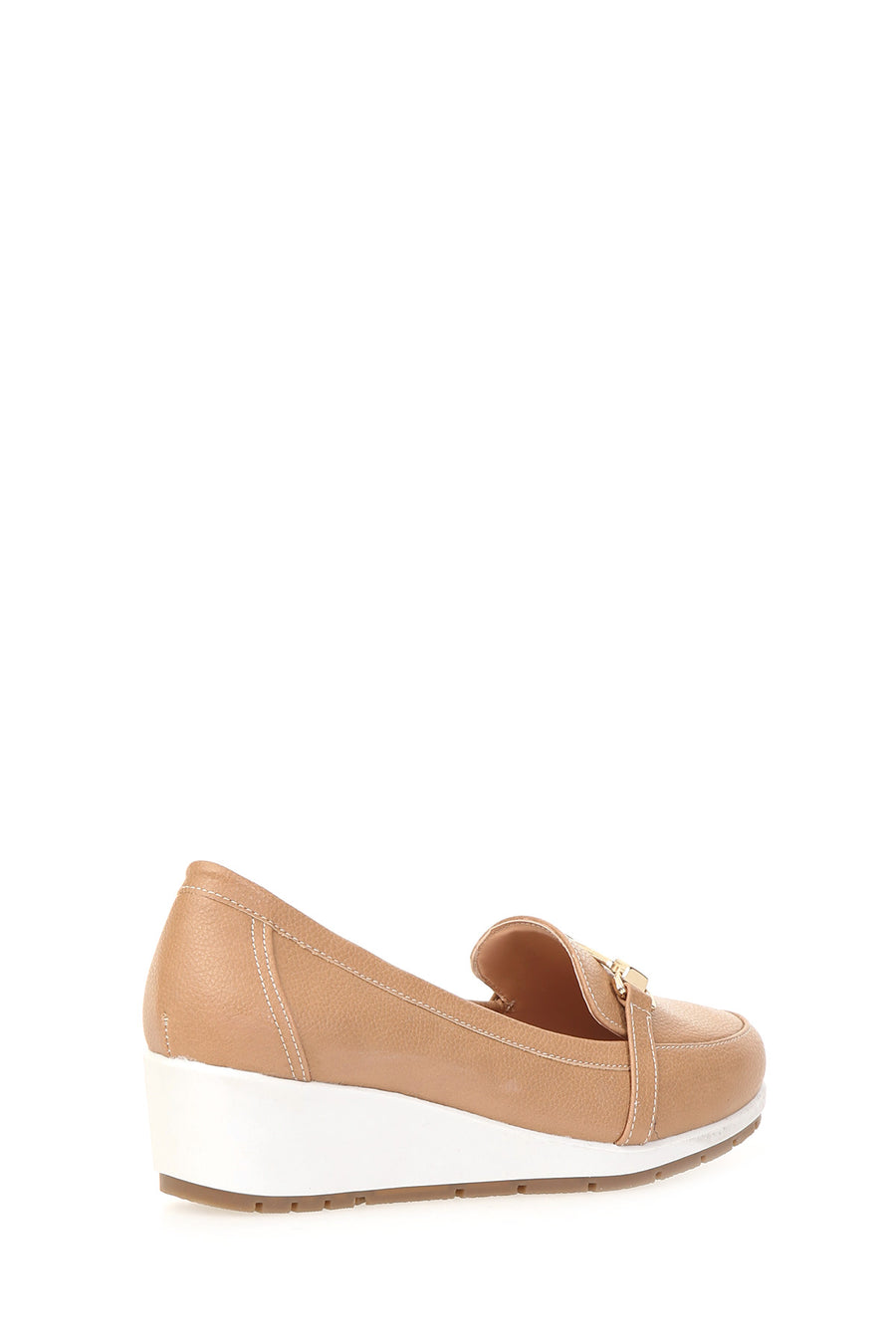 Brown Women's Leather Loafer with Wedge Heels
