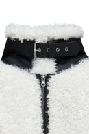 Meribel Women's White Black Stripe Detail Teddy Coat | Derimod