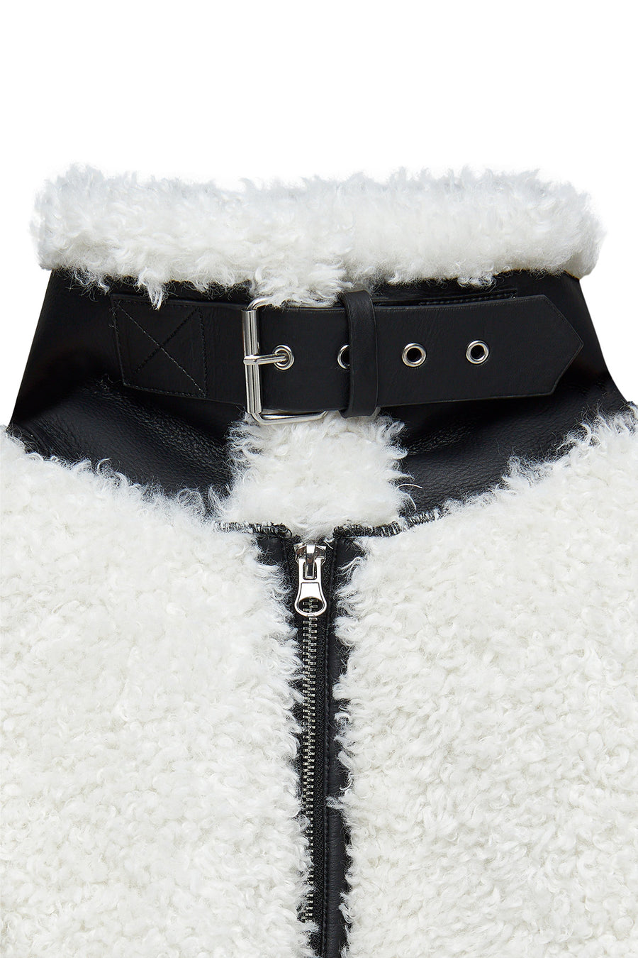 Meribel Women's White Black Stripe Detail Teddy Coat