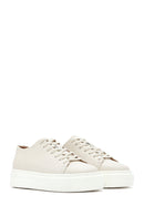 Men's White Lace-up Thick-Sole Leather Sneaker | Derimod