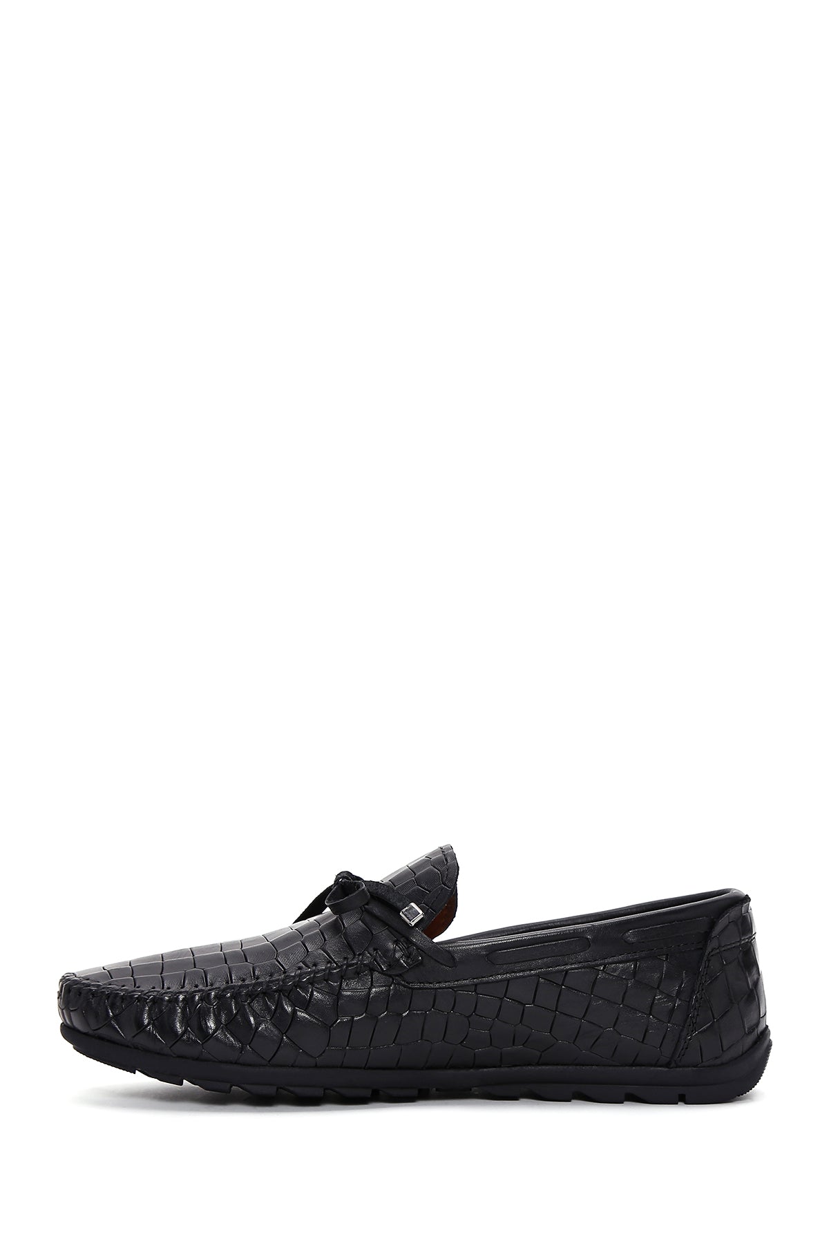 Erkek Siyah Kroko Desenli Deri Casual Loafer