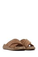 Women's Tan Suede Comfort Slippers | Derimod