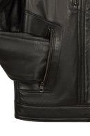 Calvin Male Black Mandarin Collar Leather Jacket | Derimod