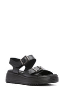 Women's Black Thick Sole Comfort Sandals with Ankle Strap | Derimod