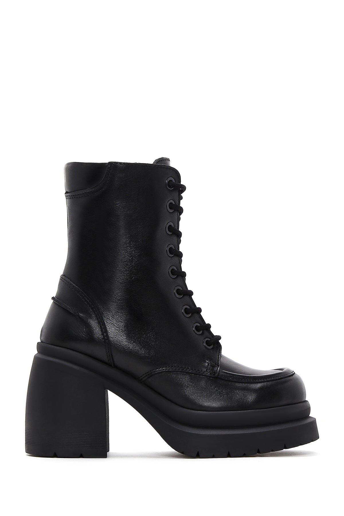 Women's Black Leather Platform Heeled Boots 23WFD550918 | Derimod