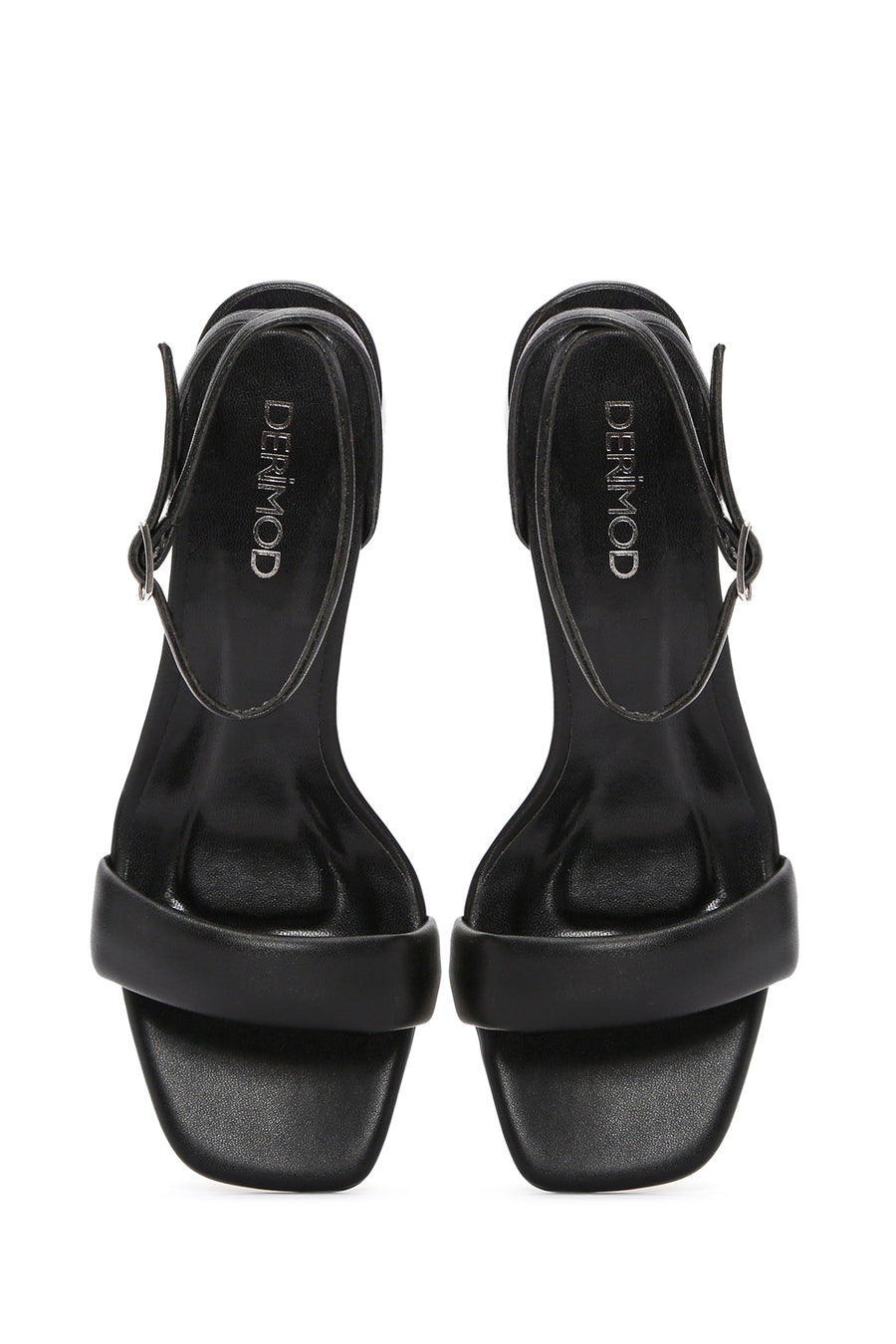 Women's Black Ankle Strap Thick Heeled Sandals