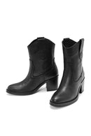 Women's Black Thick Heeled Leather Cowboy Boots | Derimod