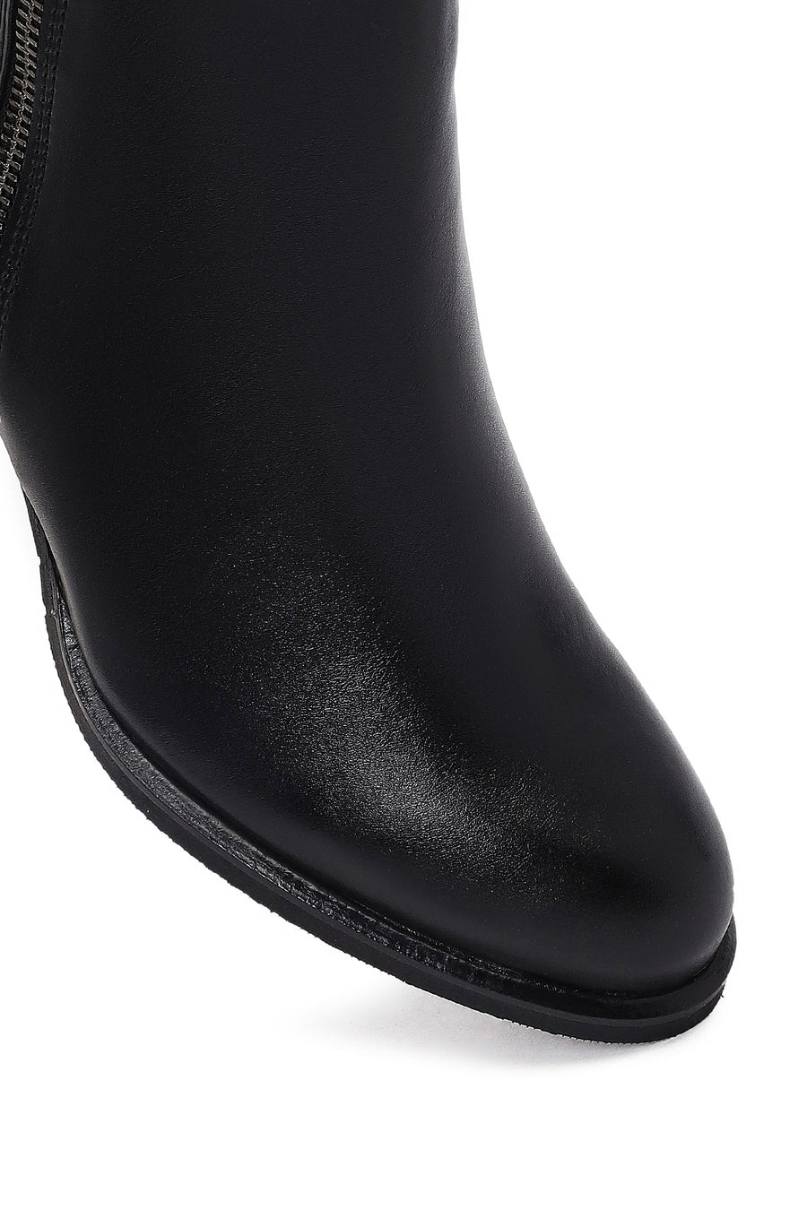 Woman Black Zip Closure Chunky-Heeled Boots