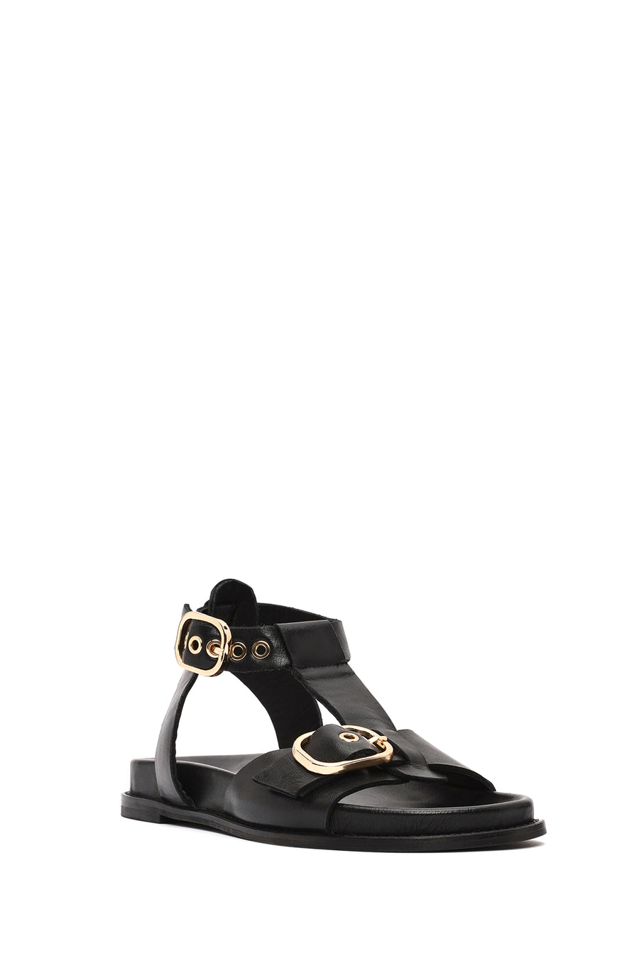 Women's Black Ankle Strap Leather Sandals