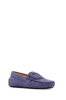 Women's Navy Blue Suede Leather Loafer | Derimod