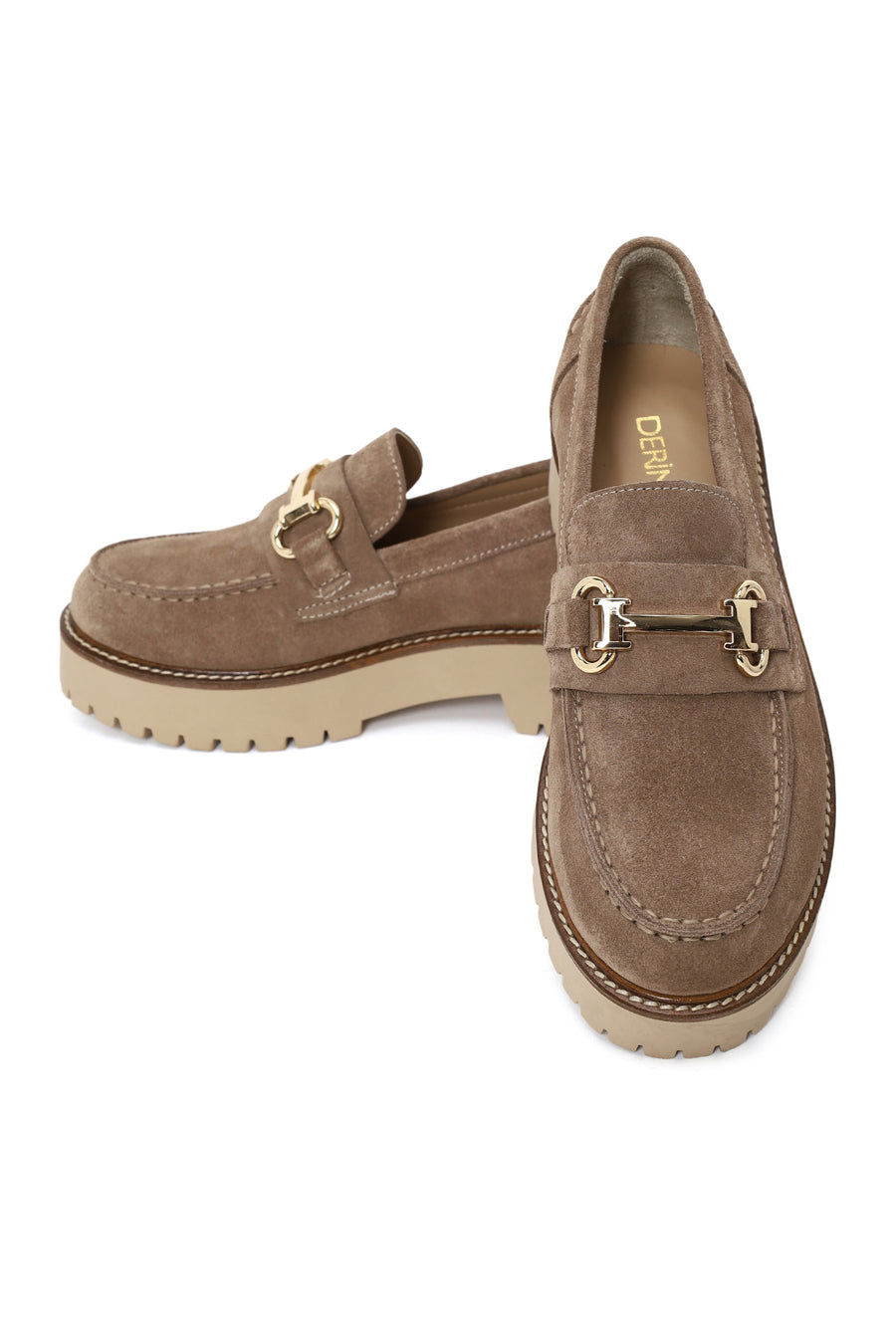 Woman Beige Thick-Soled Suede Leather Loafer