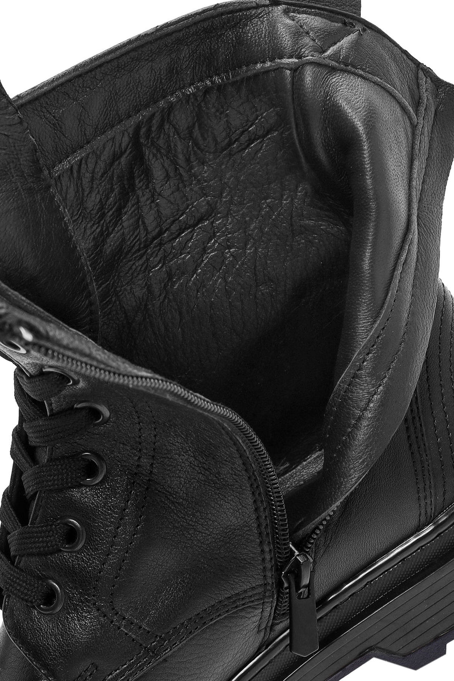 Men's Black Zippered Leather Combat Boots