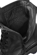 Men's Black Zippered Leather Combat Boots | Derimod