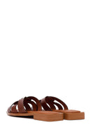 Woman Brown Braided Leather Slipper | Derimod