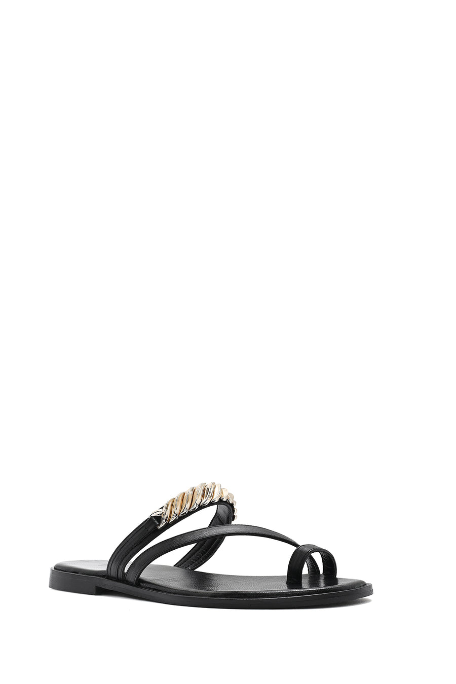 Women's Black Stoned Flip-Flop Leather Slippers