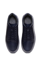 Men's Navy Blue Leather Thick Soled Sneaker | Derimod