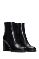 Women's Black Zipper Heeled Leather Boots | Derimod