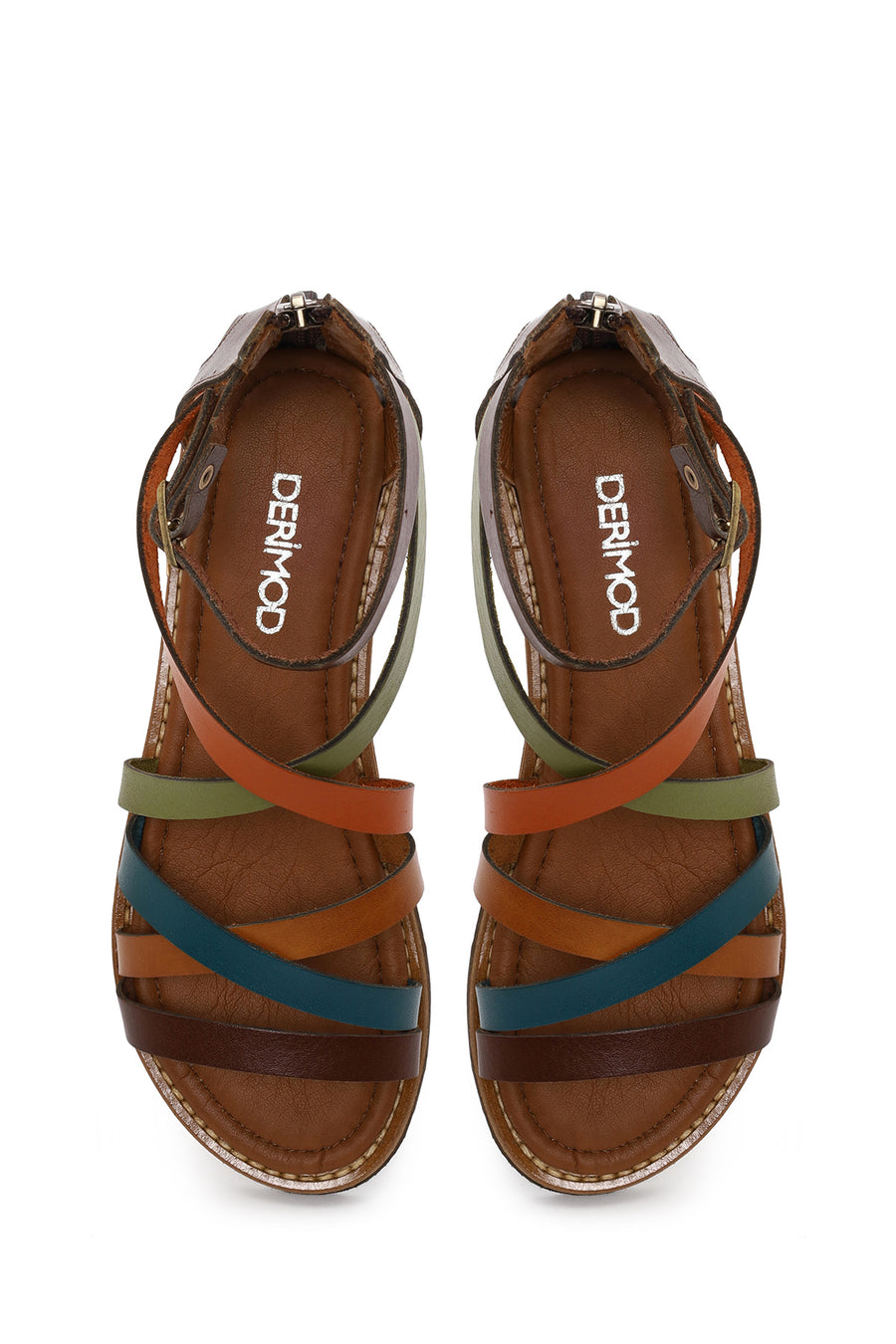 Woman Multicolor Ankle-Buckle Leather Bodrum Sandal
