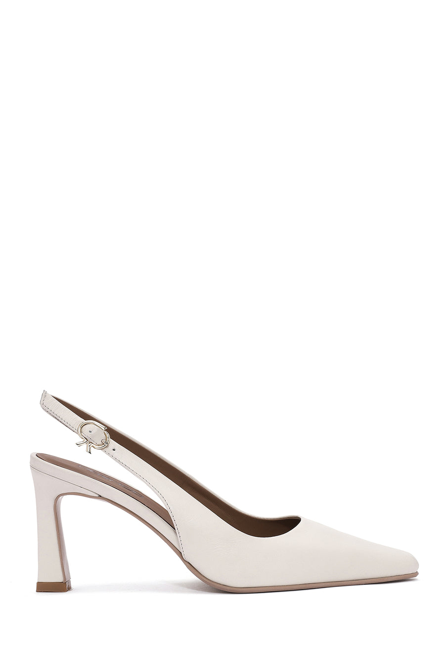 Women's Cream Buckled Ankle Slingback Heeled Leather Shoes 26PFD130318 | Derimod