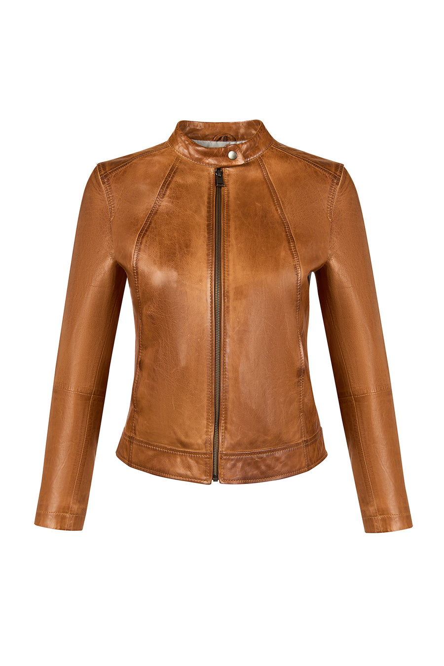 Magic Woman Brown Hooded Short Sport Leather Jacket